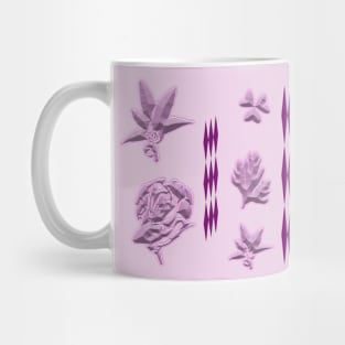 Lilies and roses carved in stone on dark violet background Mug